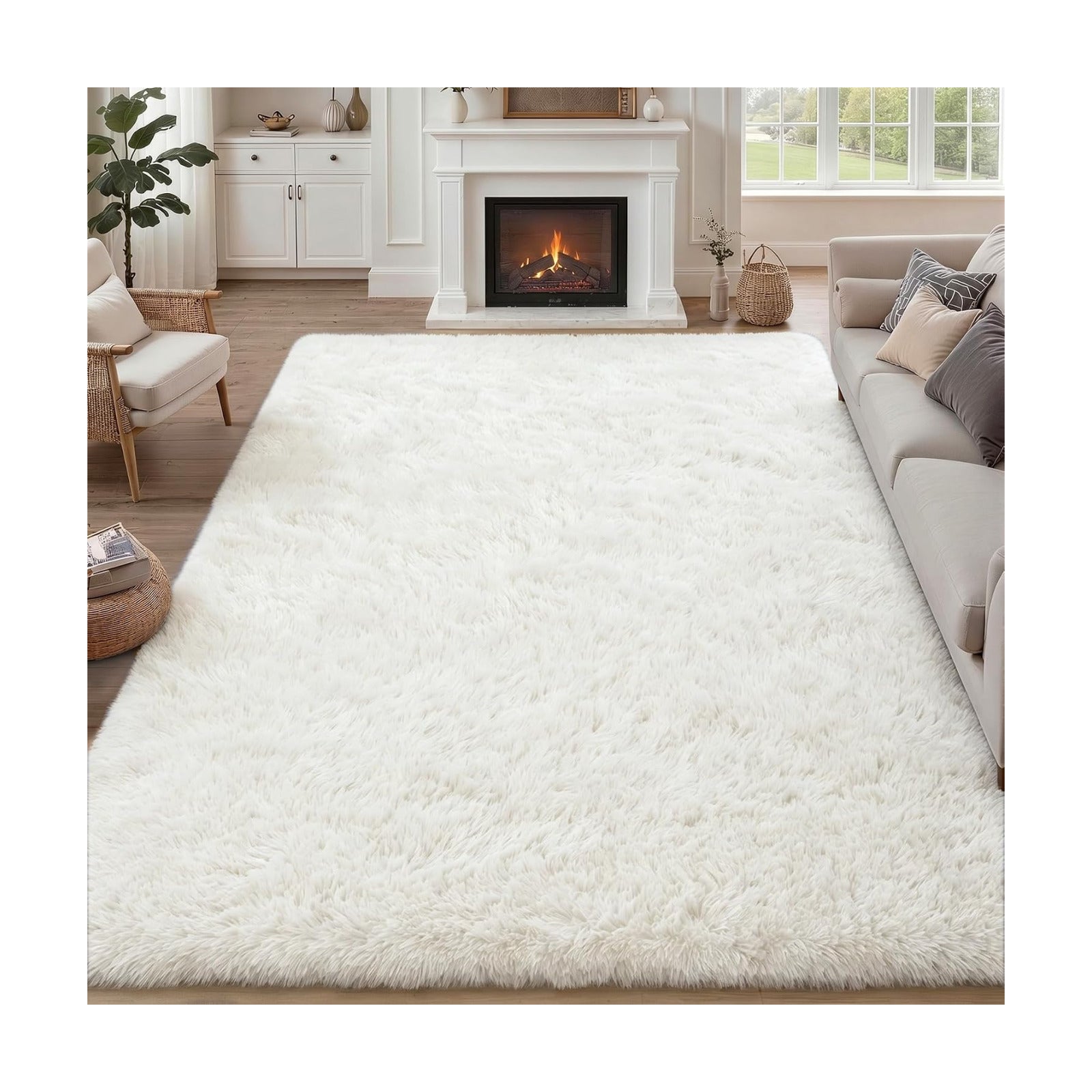 9x12 Area Rug Living Room Bedroom: Fluffy Plush Shag Carpet Ivory