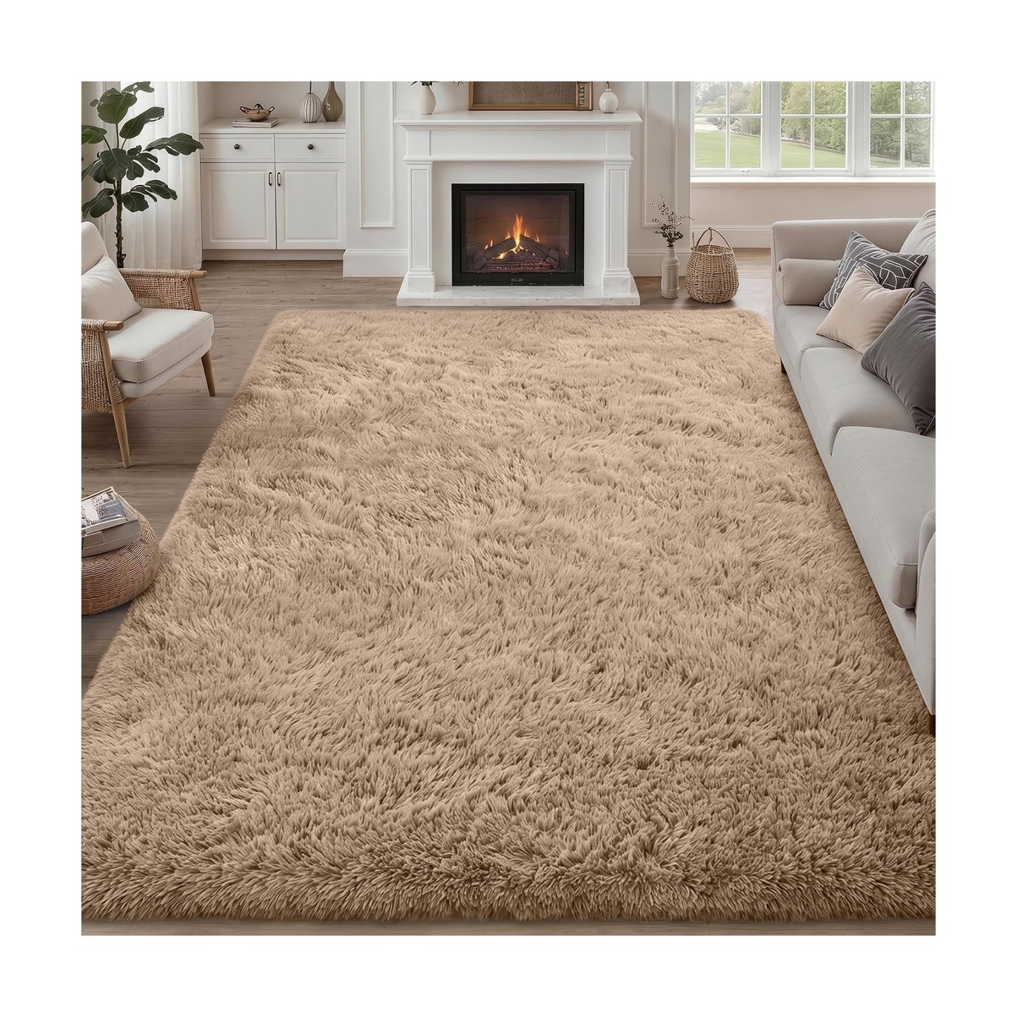 9x12 Area Rug Living Room Bedroom: Fluffy Plush Shag Carpet Beige