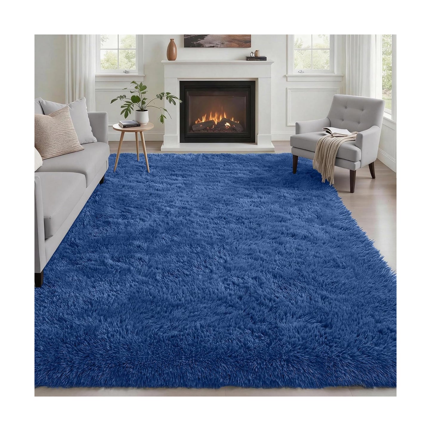 Area Rug Living Room Bedroom: 6x9 Fluffy Plush Shag Carpet Blue
