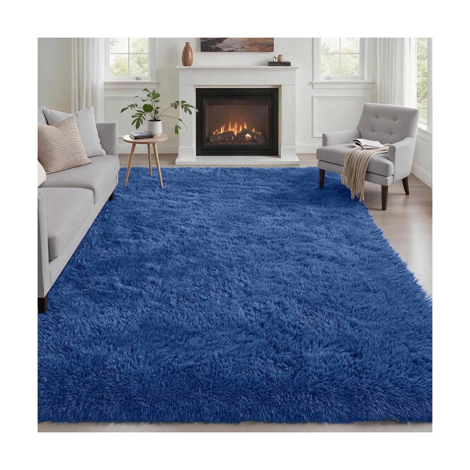 Area Rug Living Room Bedroom: 6x9 Fluffy Plush Shag Carpet Blue