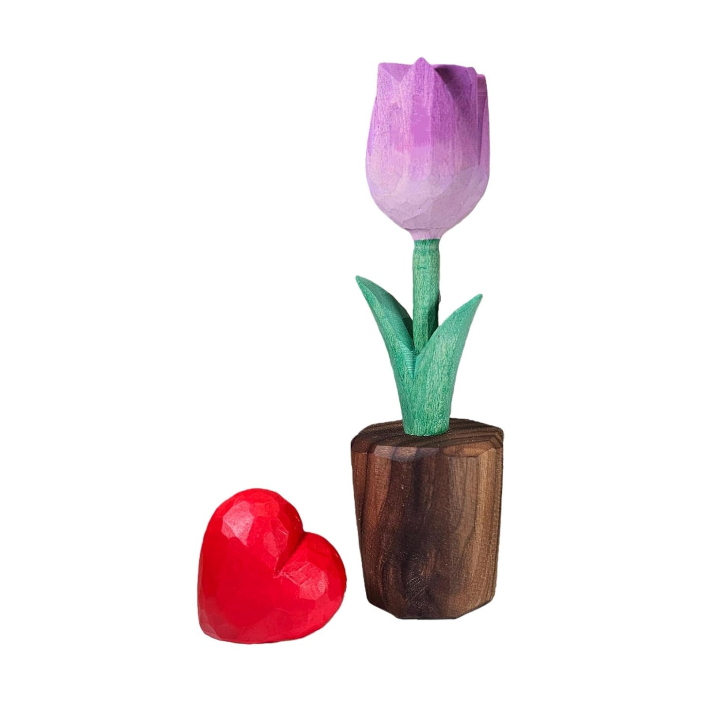 Hand Carved Wooden Tulip Flower / Lavender Purple