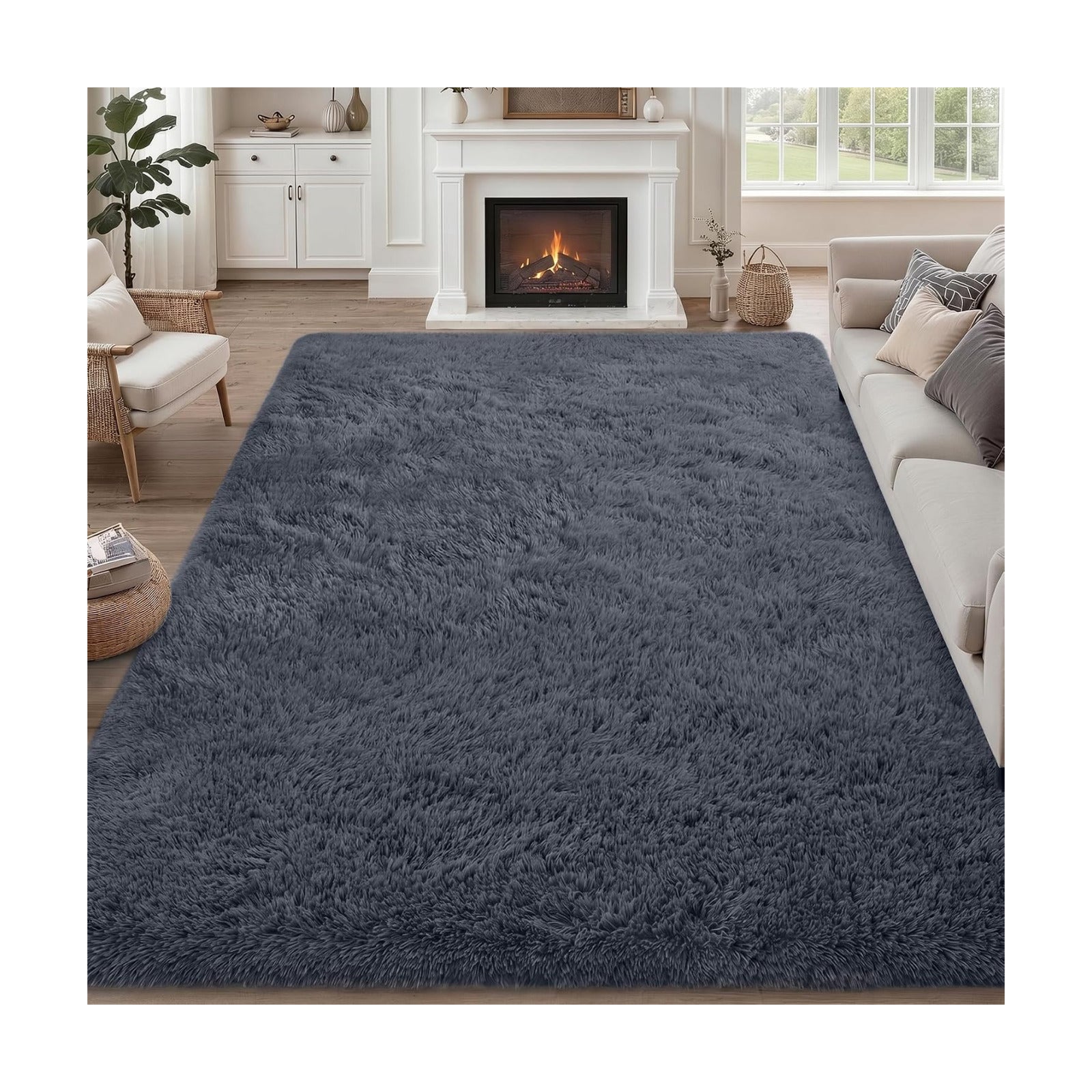 9x12 Area Rug Living Room Bedroom: Fluffy Plush Shag Carpet Grey