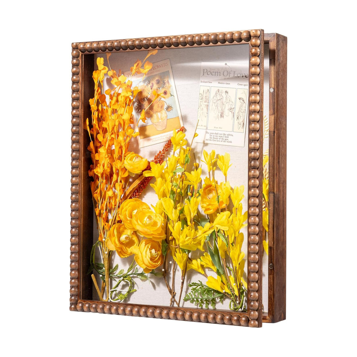 Muzilife 16x20 Shadow Box Pine Wood with Unique Bead Door, 3.18 Deep, Brown | FSC- Solid Pine | Tempered Glass
