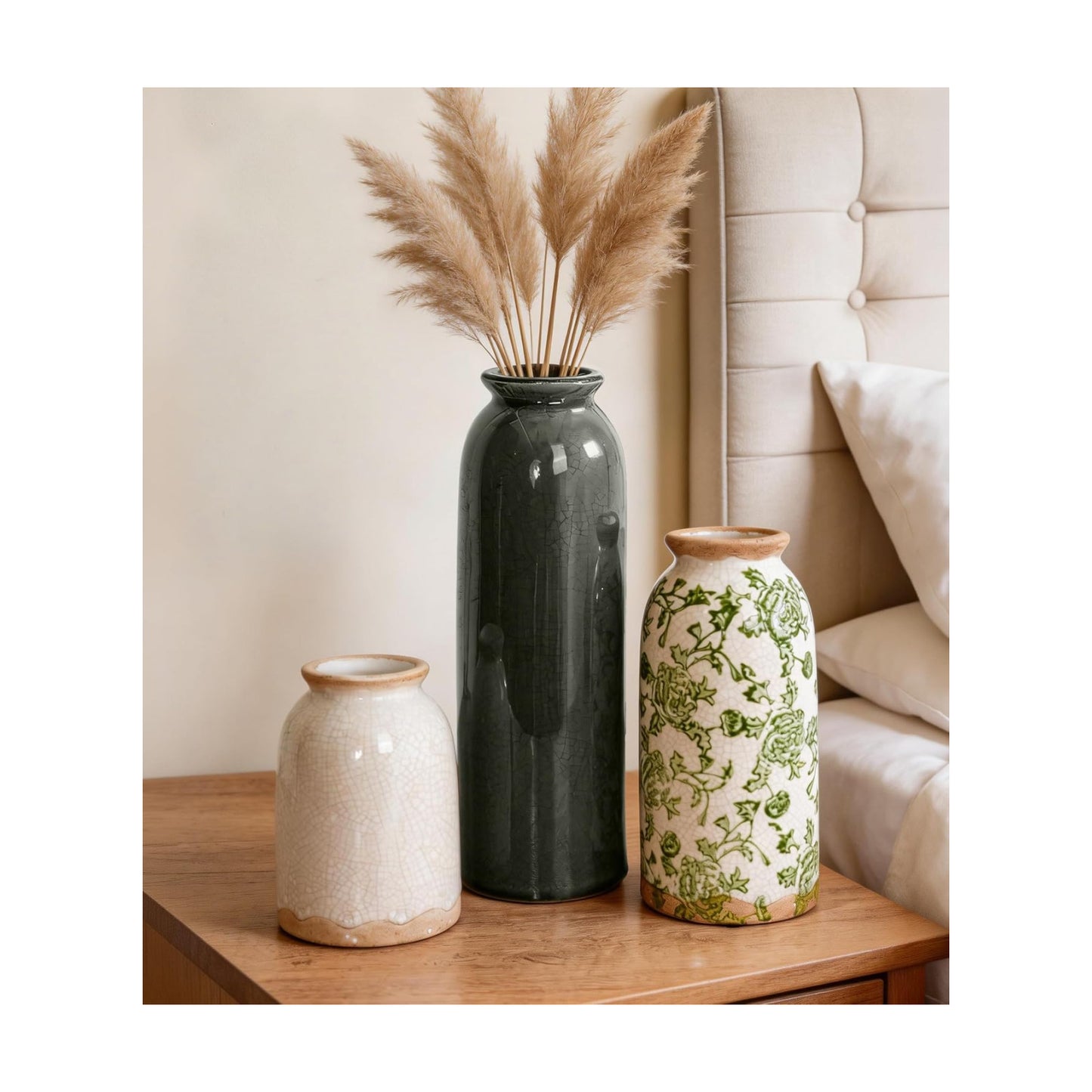 Vintage Ceramic Vase / Vintage- Green / Set of 3