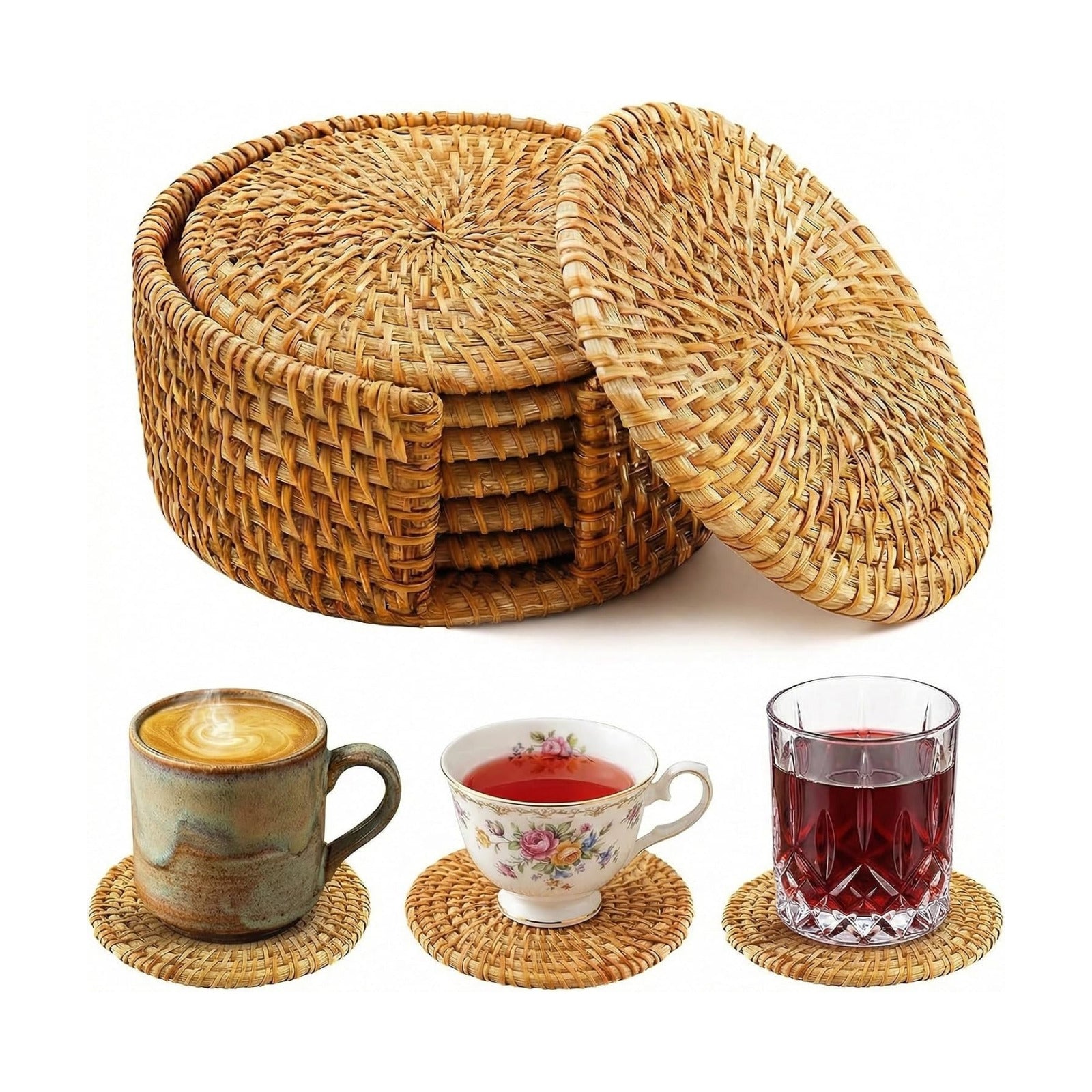 Holder｜Wicker Drink Coasters Set for Protecting / Natural / 4 Inch / Set of 6