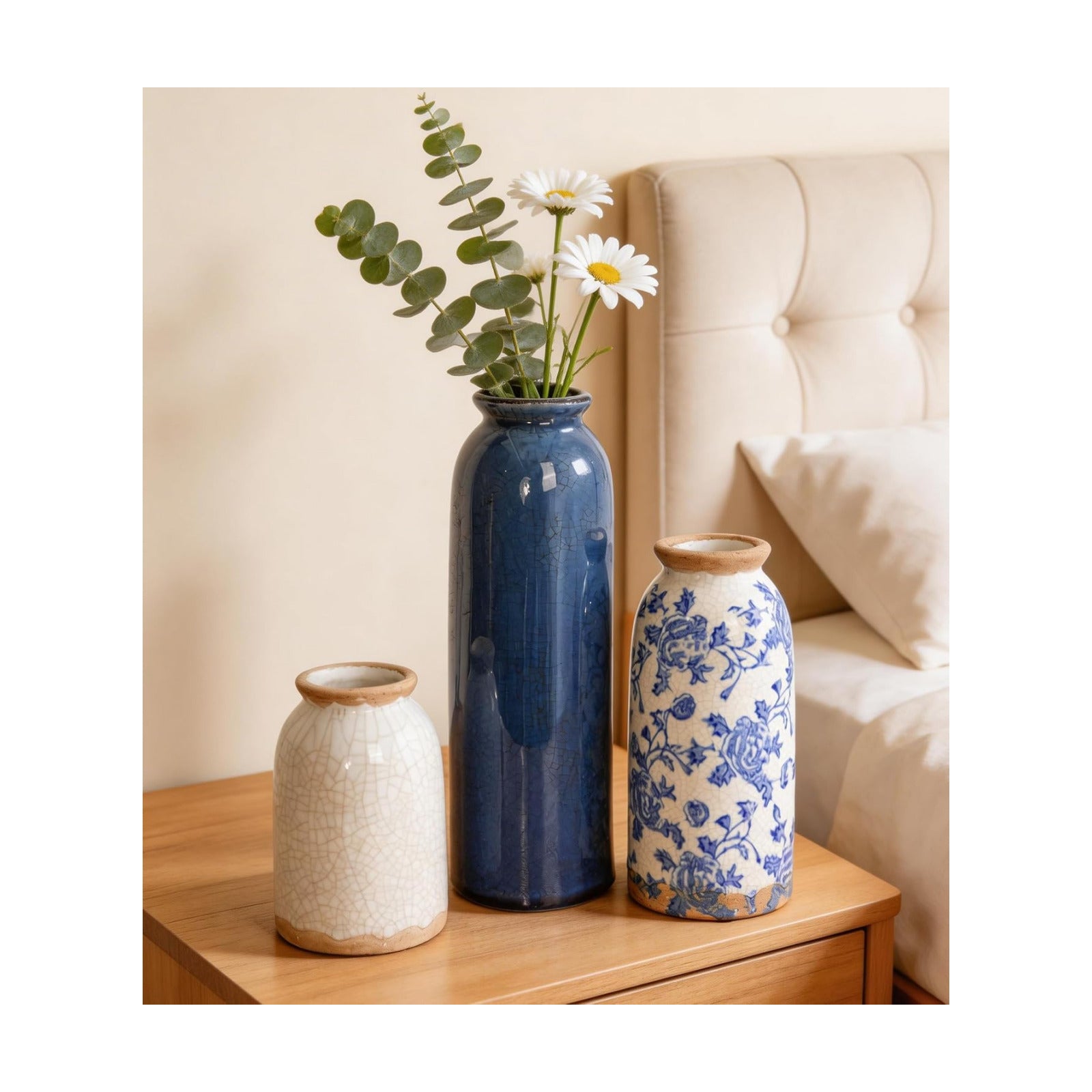 Vintage Ceramic Vase / Vintage- Blue / Set of 3