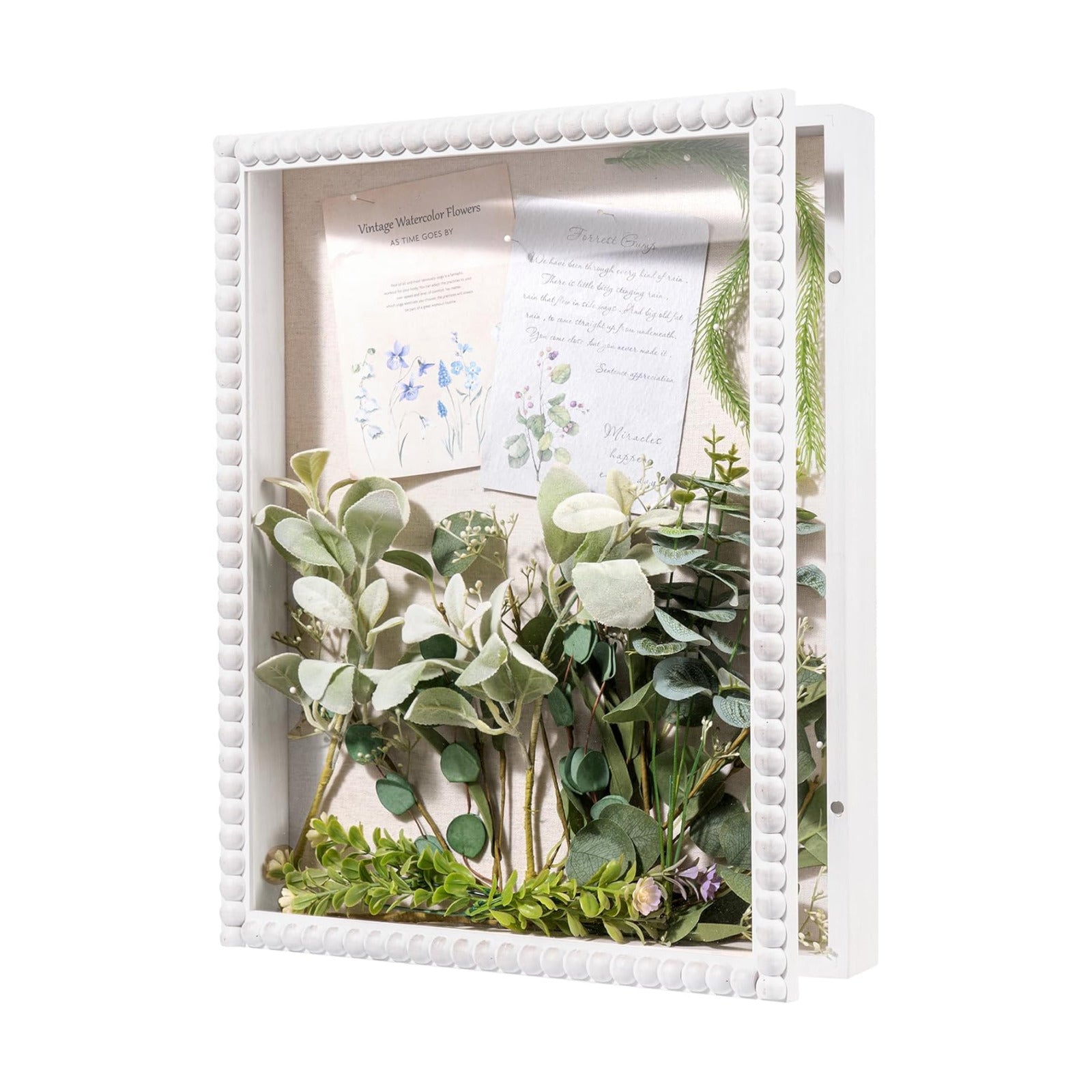 Muzilife 16x20 Shadow Box Pine Wood with Unique Bead Door, 3.18 Deep, White | FSC- Solid Pine | Tempered Glass
