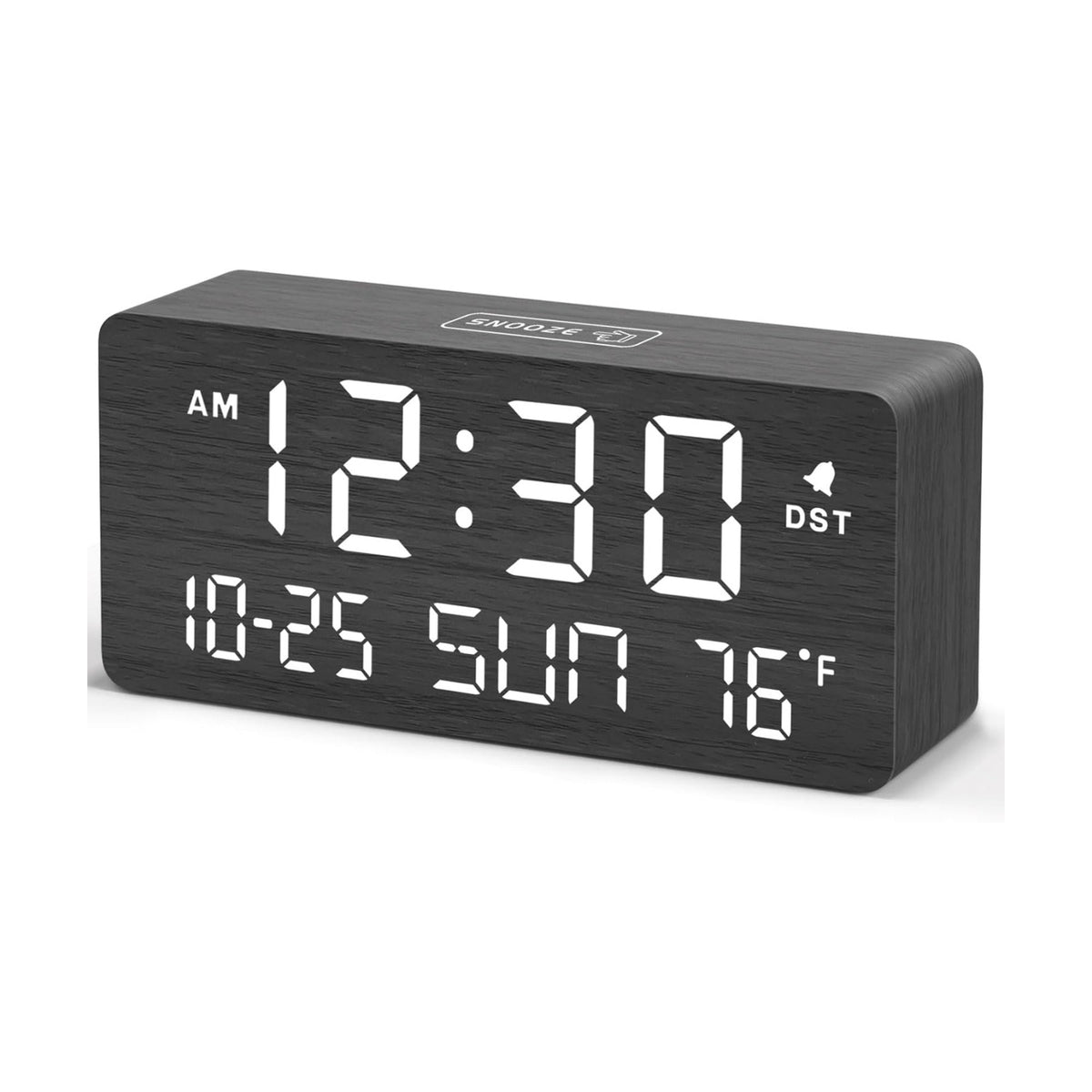 DreamSky Wooden Digital Alarm Clocks for Bedrooms with Date & Day of Week | Living Room Desk Clock, Temperature, USB