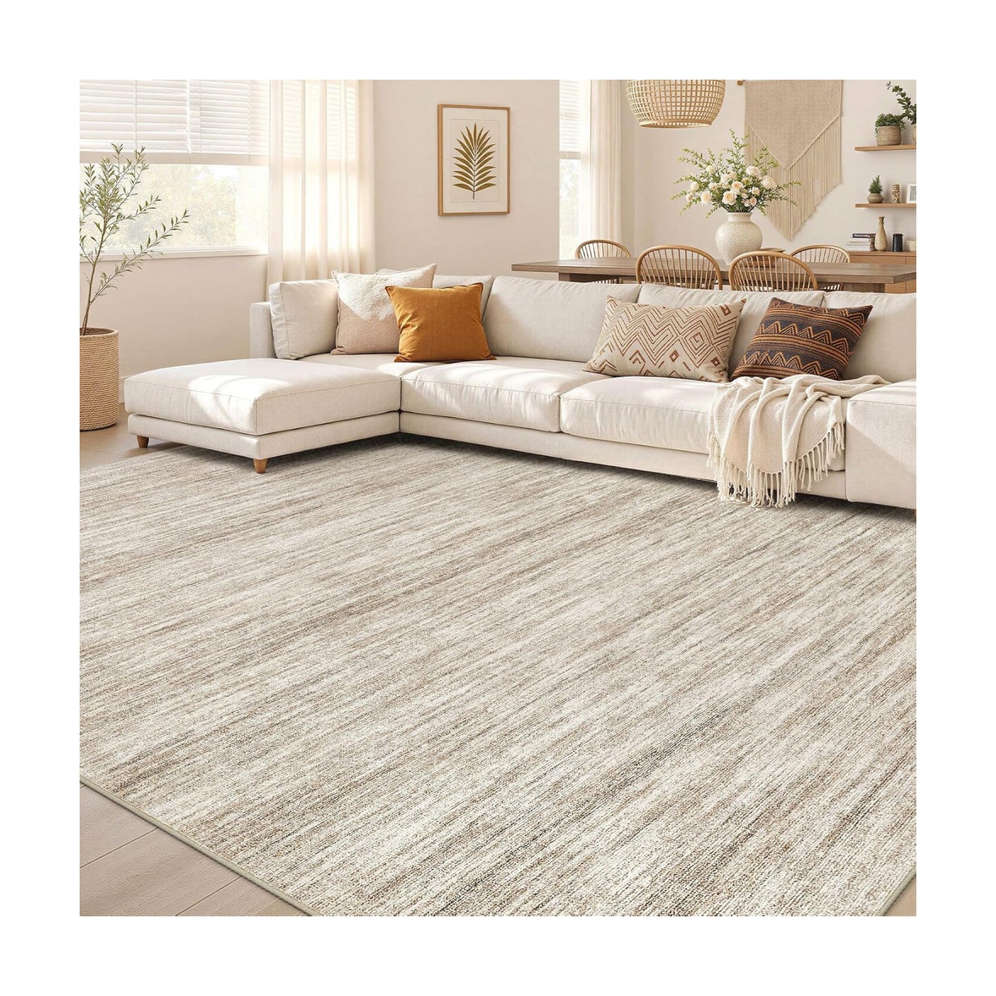 Nakagishi 9x12 Area Rugs Living Room: Washable Large Vintage Rug Neutral Non-Slip Soft Stain Resistant Indoor Carpet