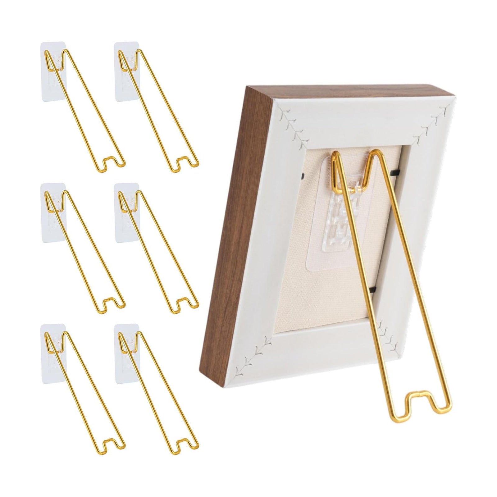 3 Levels of Stainless Steel Picture Frame Easel Backs Self-Adhesive / Gold / Medium Size / Set of 6