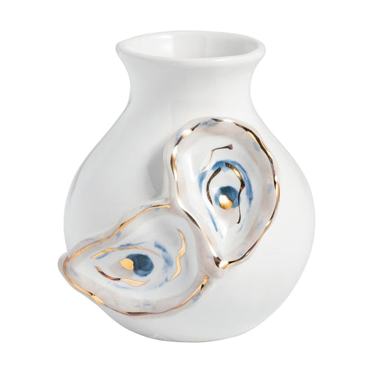 Stoneware Small Oyster Shell Bud Vase / 4 x 3 / 1/2" Dia / White