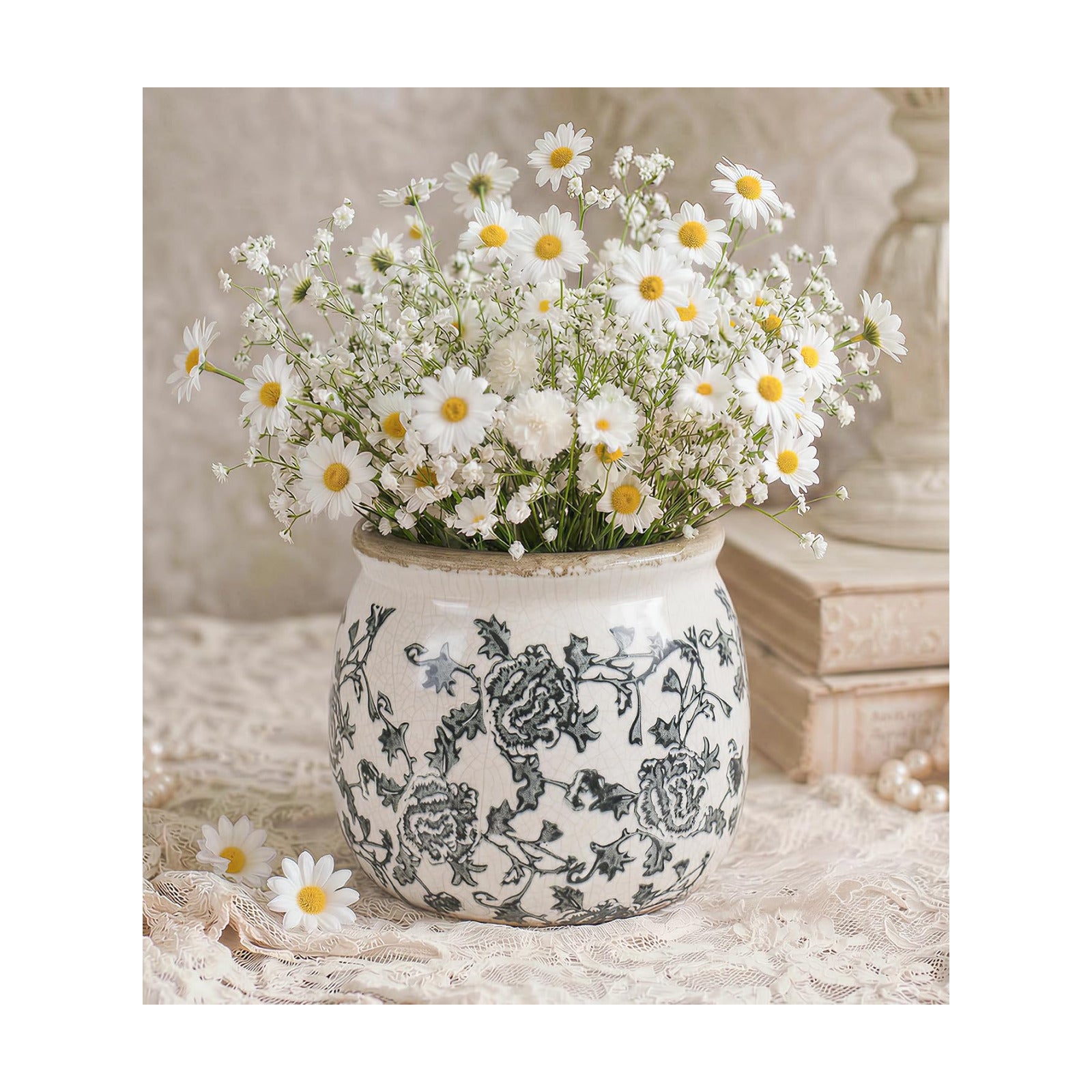 Vintage Ceramic Planter / Grey-round