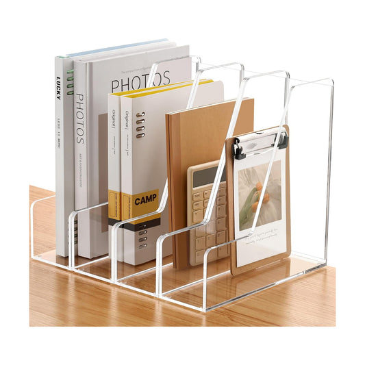 SANRUI 4 Pack Vertical File Holder, Acrylic Desk Organizer Magazine File Sorter for Magazines, Binders, Notebooks