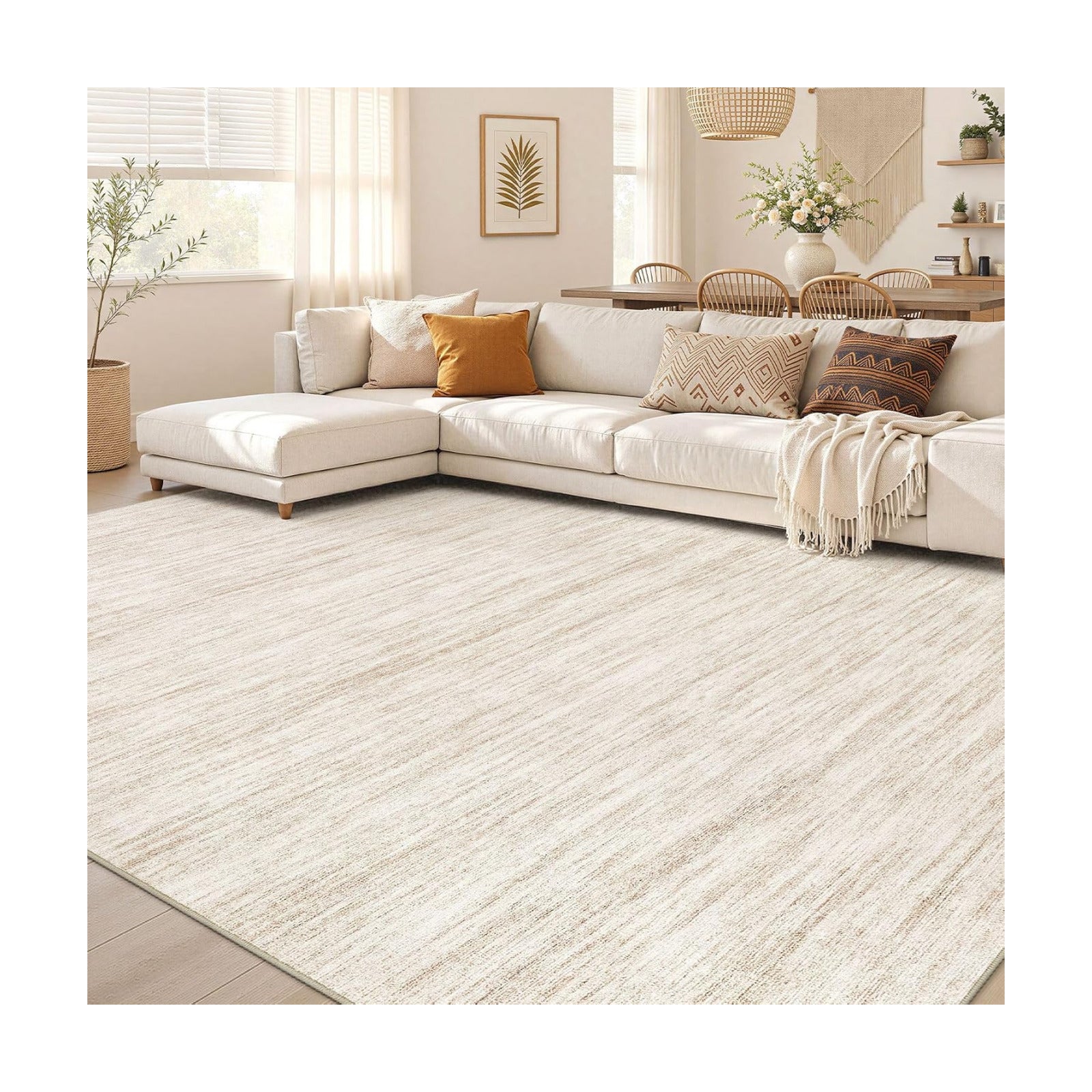 Nakagishi Boho 9x12 Area Rug Living Room Rugs Machine Washable Beige