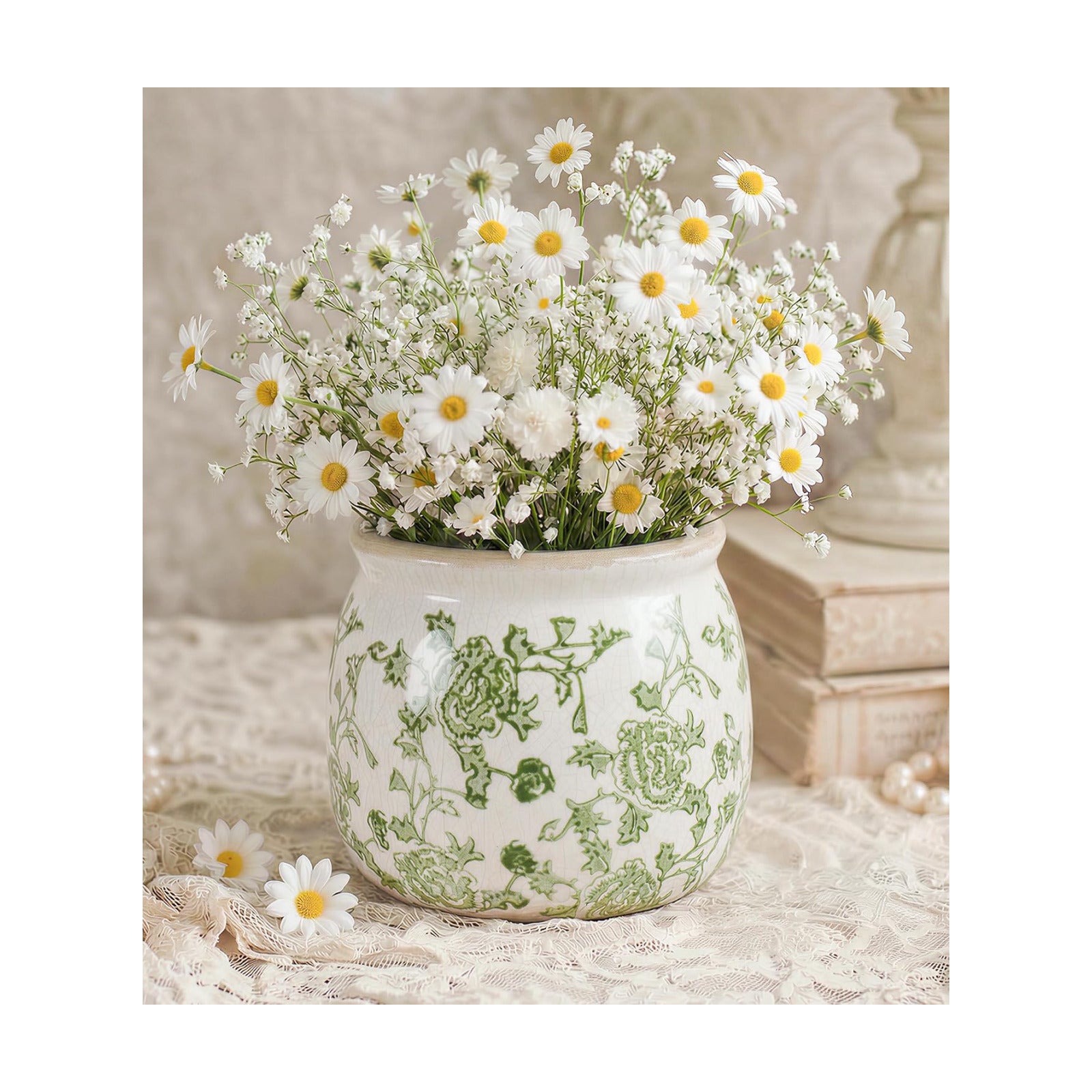 Vintage Ceramic Planter / Green-round