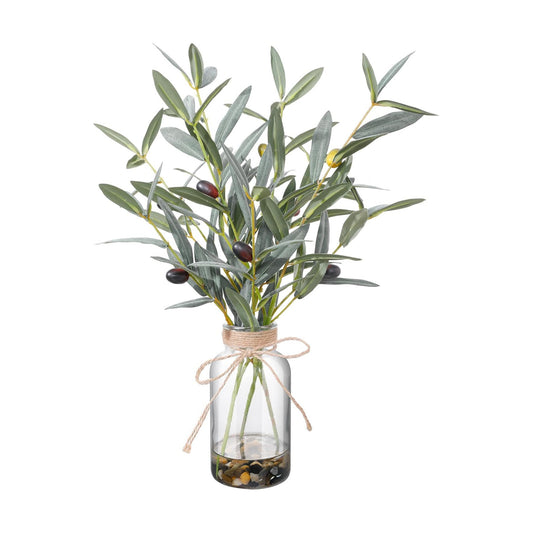 15.74" Artificial Olive Branches in Glass Vase / Sl-0977 / Natural