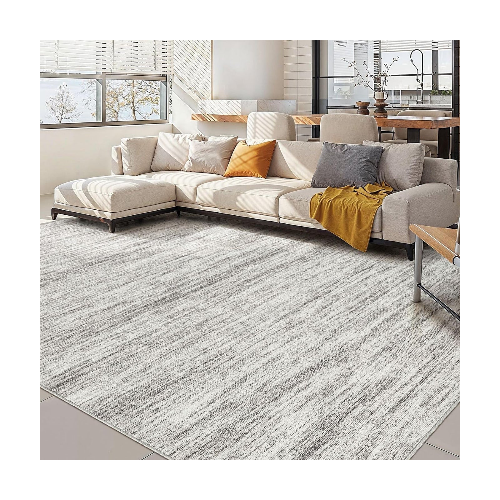 Nakagishi 9x12 Area Rugs Living Room: Washable Large Vintage Rug Neutral Non-Slip Soft Stain Resistant Indoor Carpet