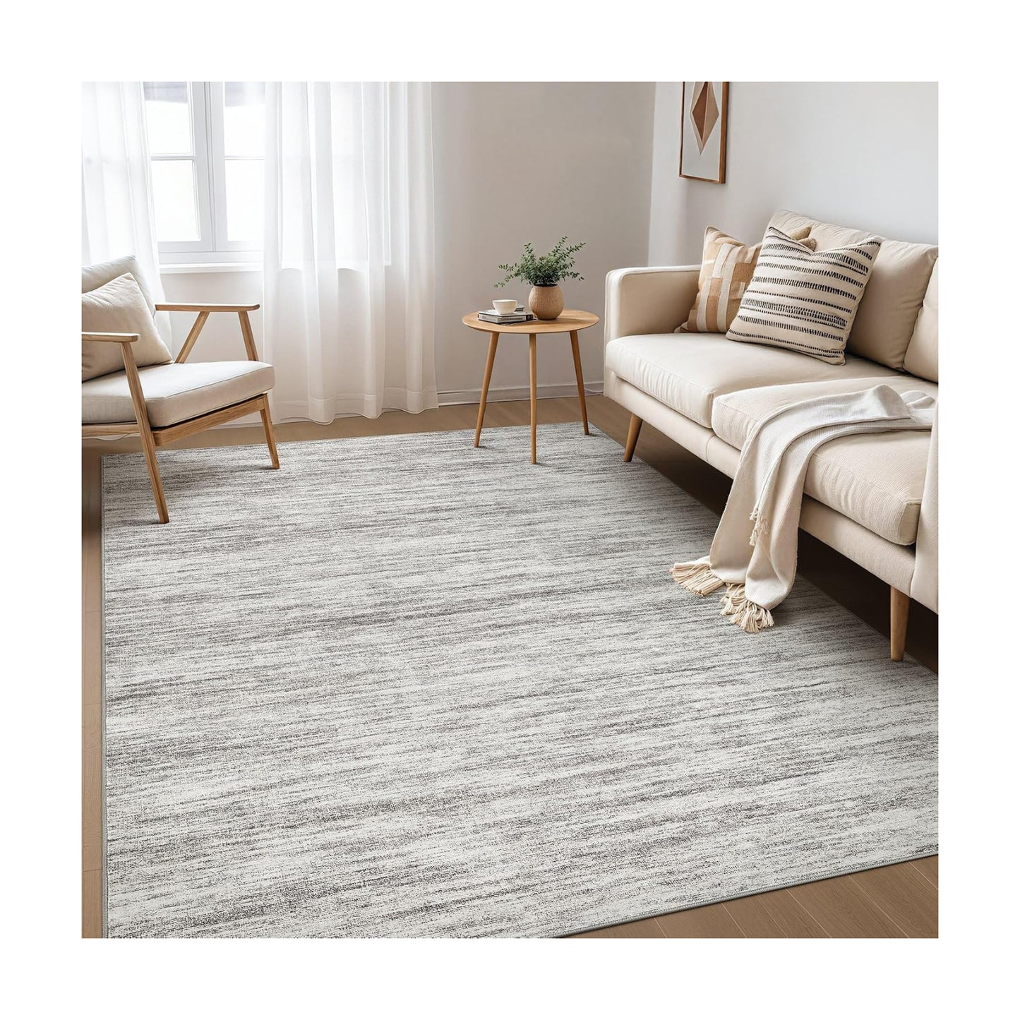 Nakagishi 6X9 Area Rugs Living Room: Washable Large Vintage Rug Neutral Non-Slip Soft Stain Resistant Indoor Carpet for