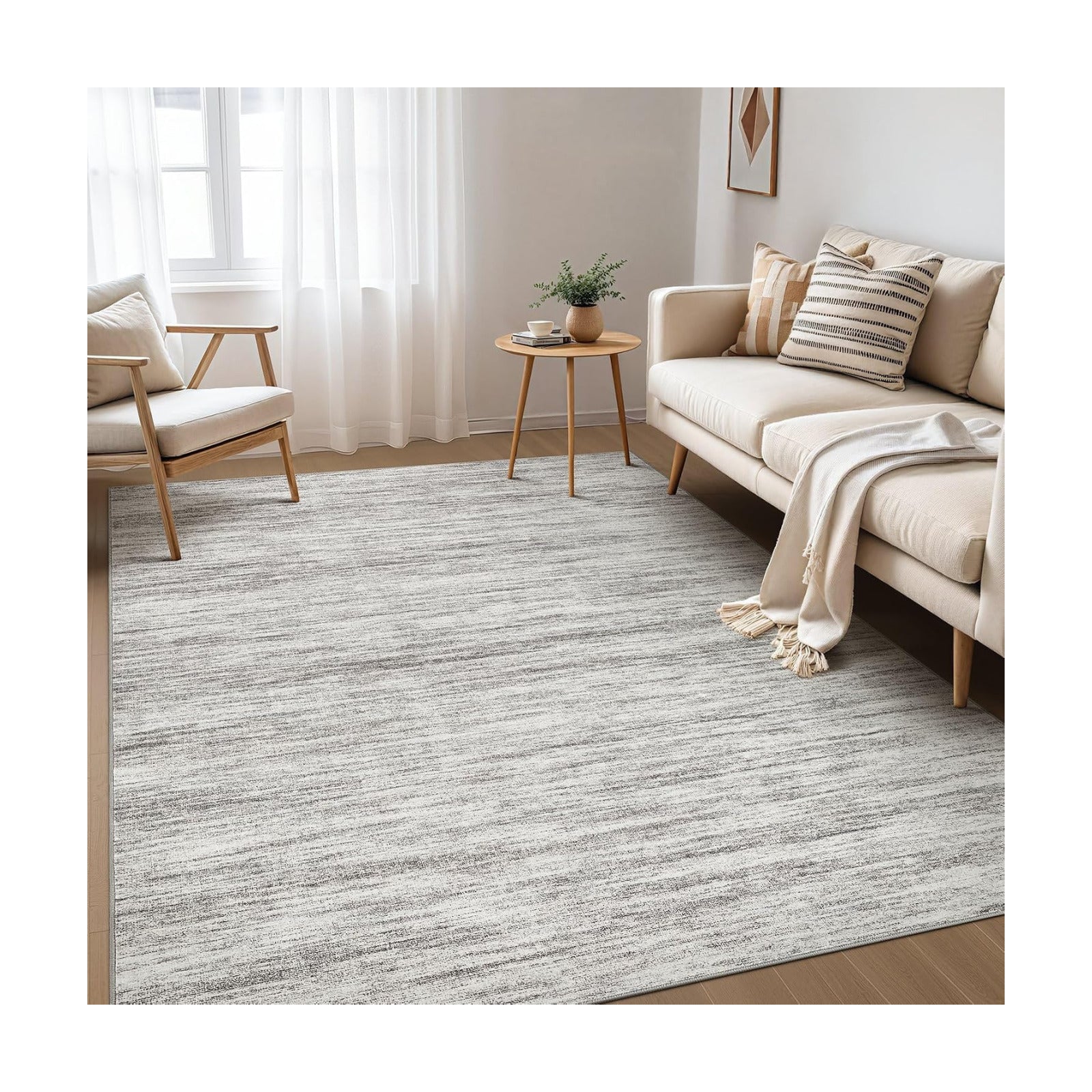 Nakagishi 6X9 Area Rugs Living Room: Washable Large Vintage Rug Neutral Non-Slip Soft Stain Resistant Indoor Carpet for