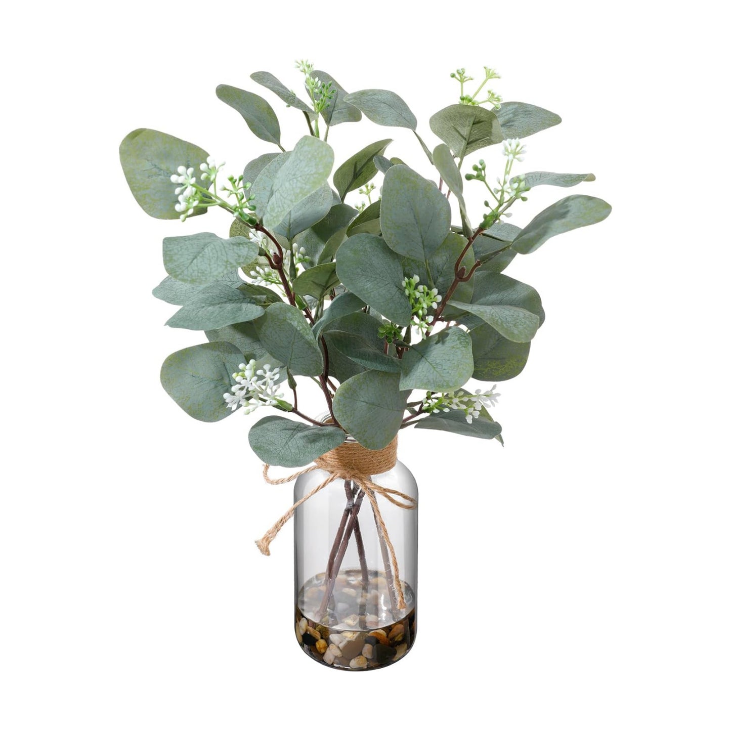 15.74" Artificial Eucalyptus Stems in Glass Vase / Sl-0975 / Natural