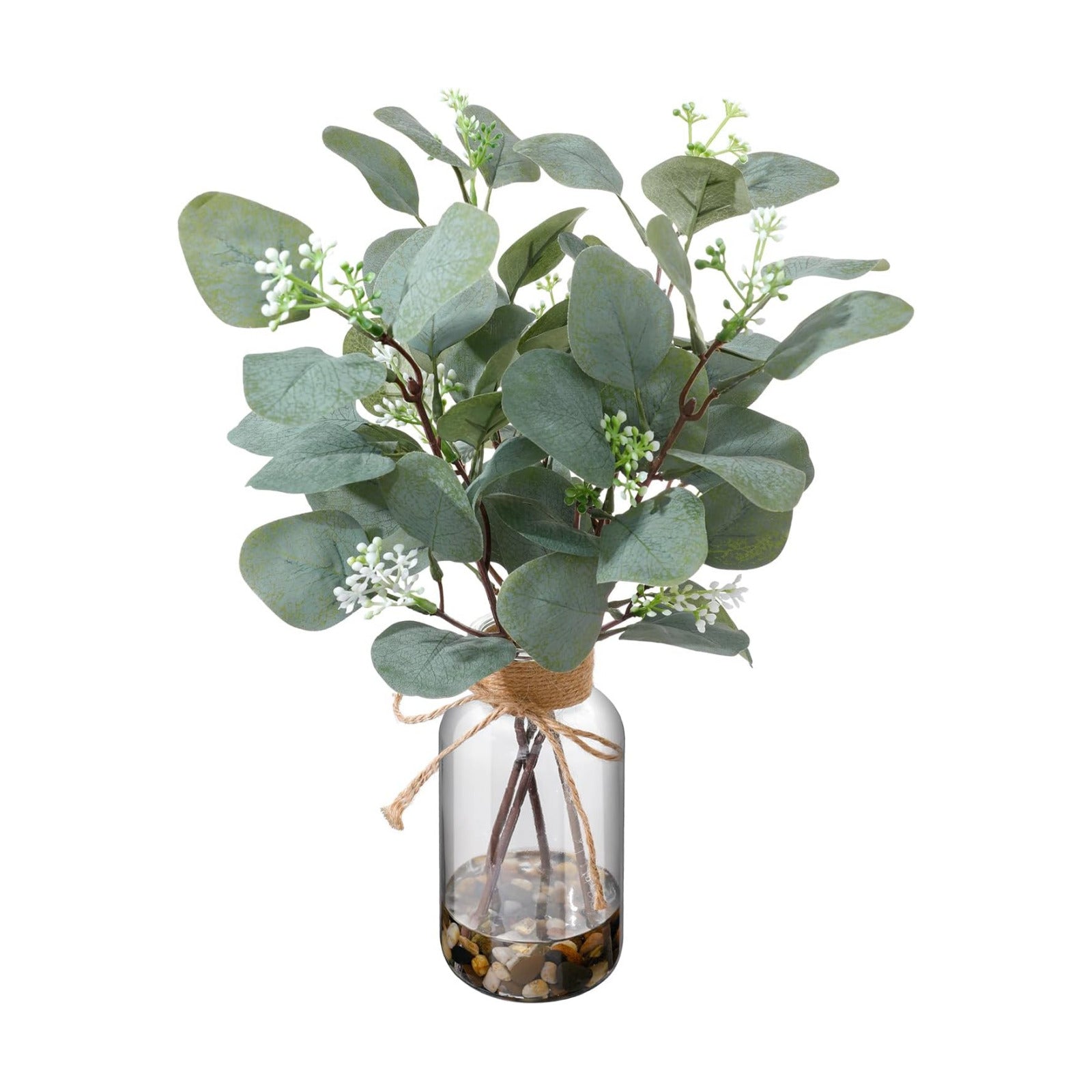 15.74" Artificial Eucalyptus Stems in Glass Vase / Sl-0975 / Natural