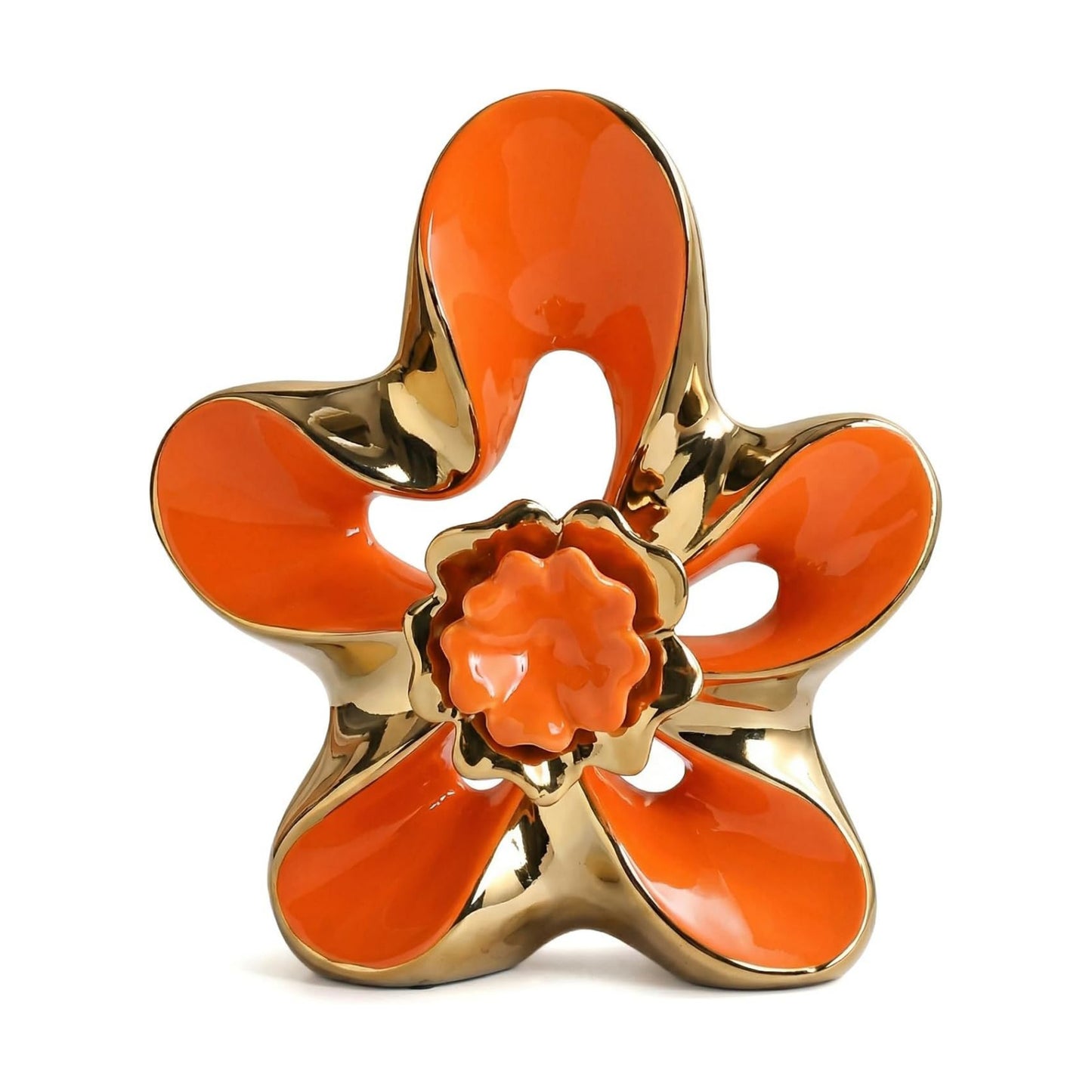 Ceramic Statue Home Decor Aesthetic Abstract Flower Sculpture Modern Decorative / Orange and Gold