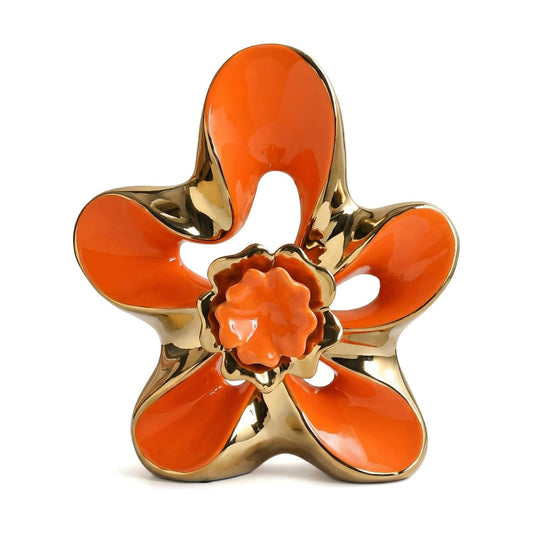 Ceramic Statue Home Decor Aesthetic Abstract Flower Sculpture Modern Decorative / Orange and Gold