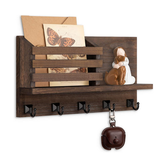 5 Square Rustic Key Hooks Key Shelf Farmhouse Home Decor / Brown