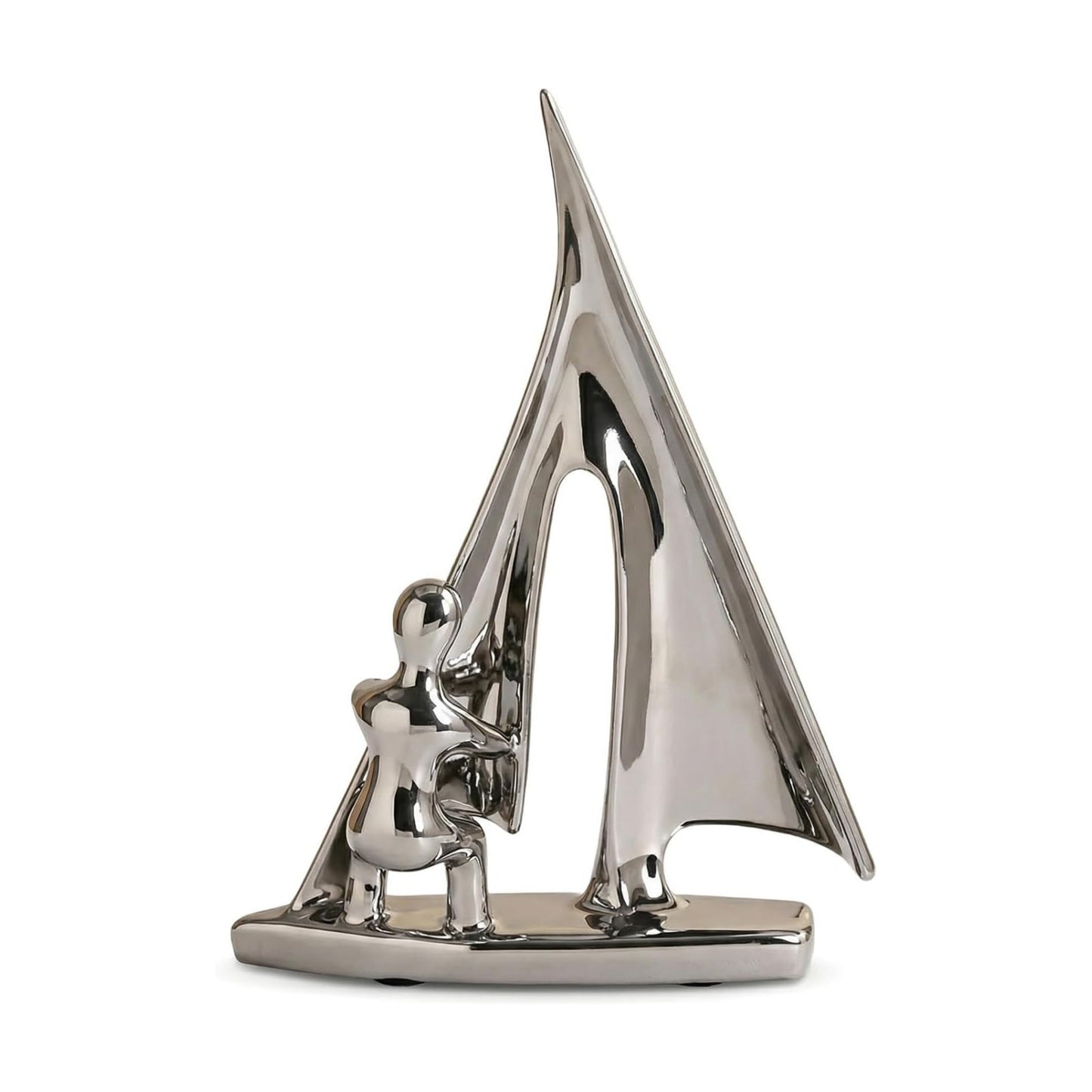 Ceramic Statue Home Decor Abstract Sailing Boat Sculpture Modern Aesthetic Decorative / Silver