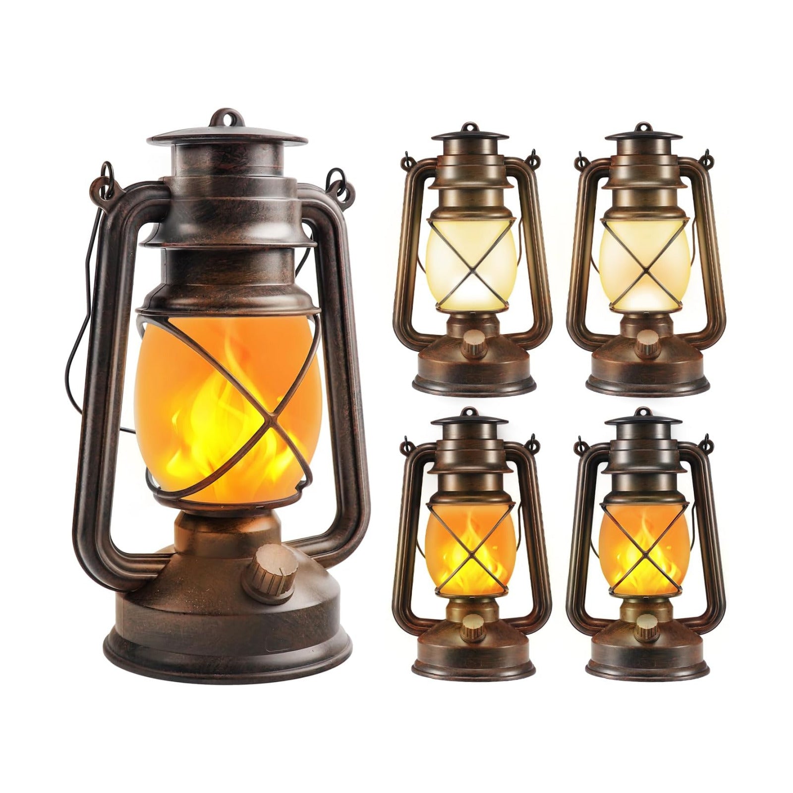 4 Pack Battery Powered Bronze LED Vintage Lanterns with Remote Control | 2 Lighting Modes with Dancing Flame