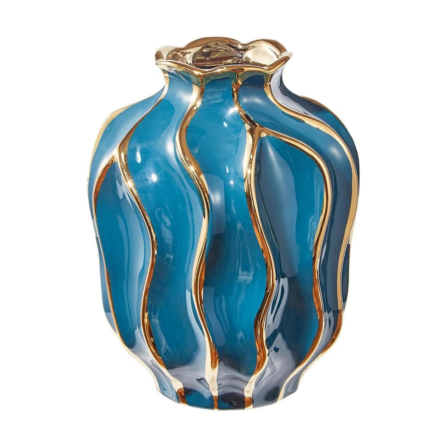 Decorative Ceramic Flower Vase / Peacock Blue-pomegranate-shaped