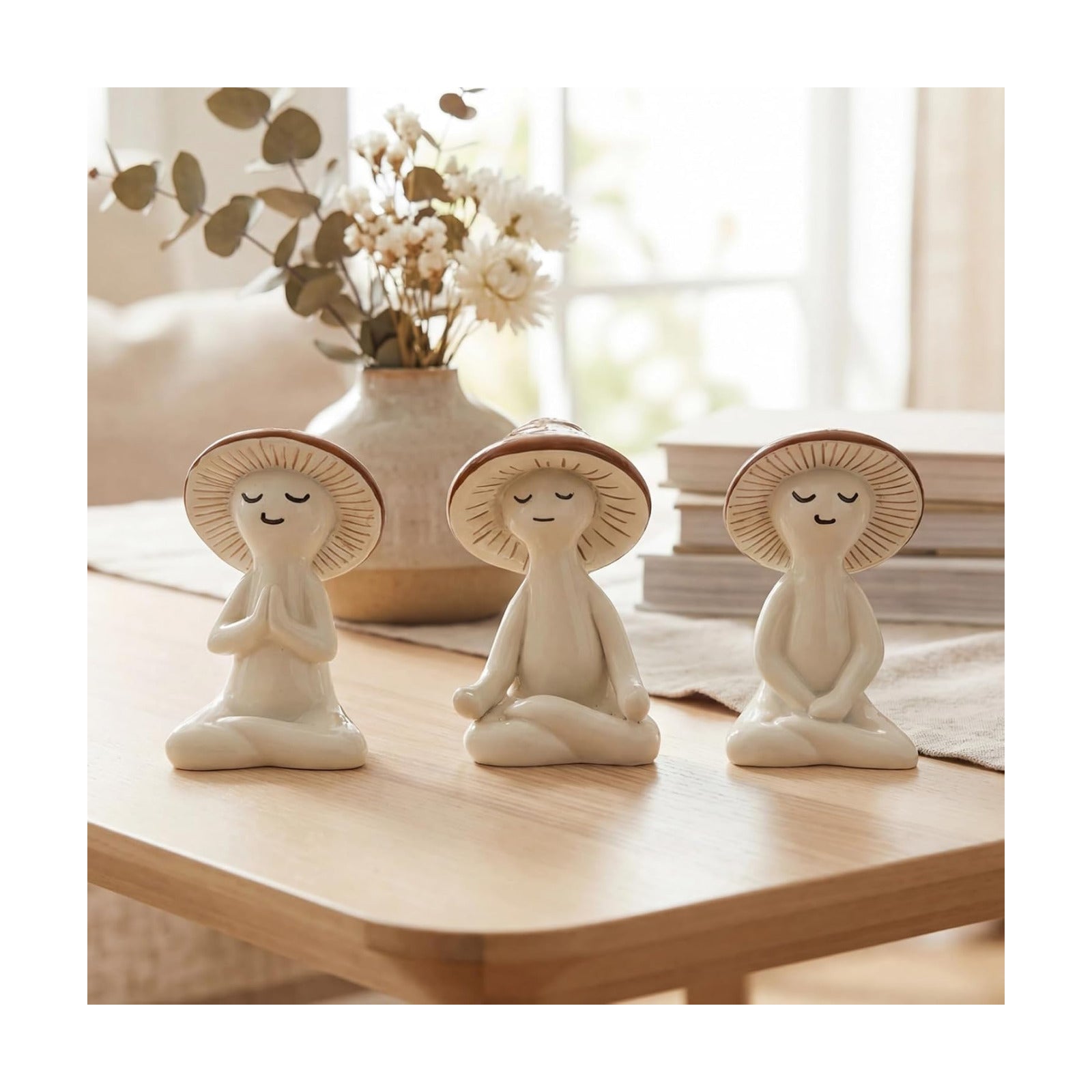 Meditation Mushroom Statue / Brown / Set of 3
