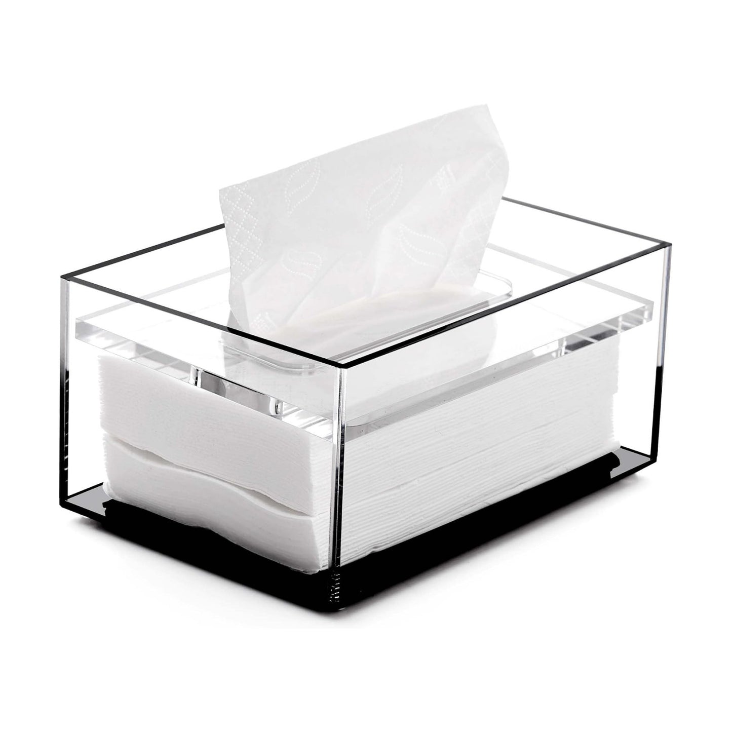 Clear Acrylic Facial Tissue Box Cover Holder / Clear+black