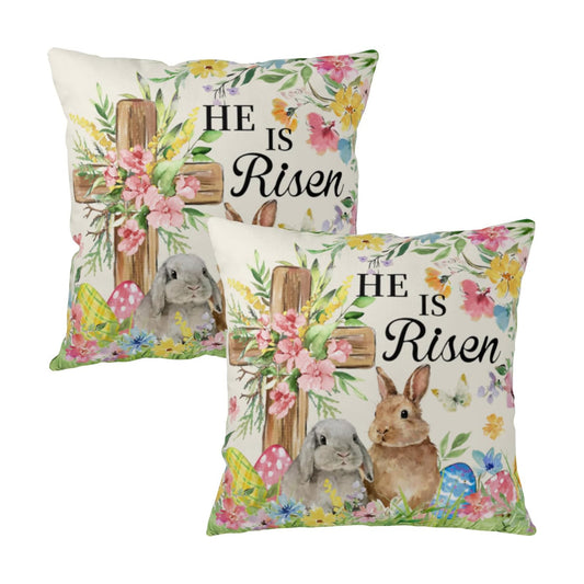He is Risen Easter Bunny Pillow Covers 16x16 Set of 2 Bunnies Floral Cross Throw Pillows Spring Rabbits Colorful Eggs Outdoor Farmhouse Pillow Case for Couch Home Sofa Bed Porch Decor