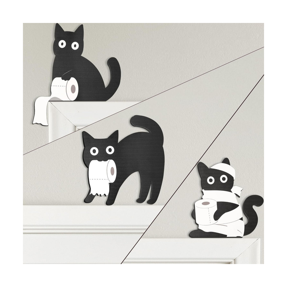 Dripykiaa Funny Black Cat Bathroom Decor Set, 3 Pcs Wooden Cats