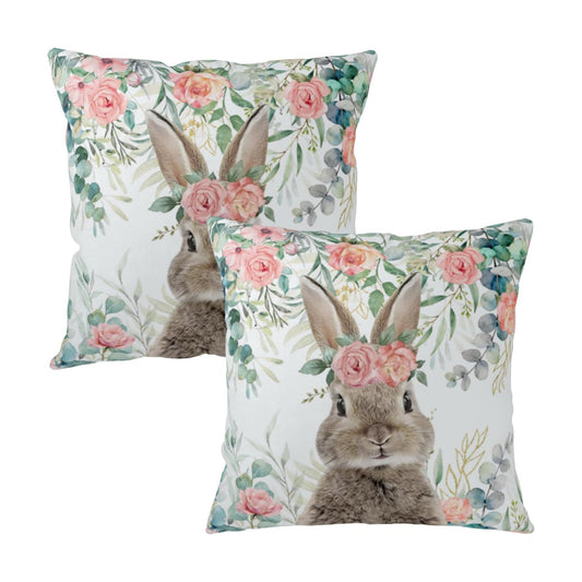 Easter Bunny Outdoor Pillow Covers 20x20 Set of 2 Easter Eucalyptus Leaves Rabbit Throw Pillow Case Spring Watercolor Rose Floral Farmhouse Pillowcase for Home Couch Sofa Decor