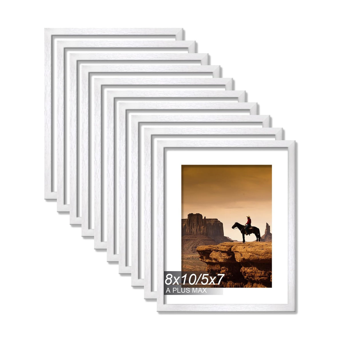 8x10 Picture Frame Set of 10 White Light Weight Tabletop and Wall Mount | 8 x 10 Inch White Wood-grain Engineered Wood
