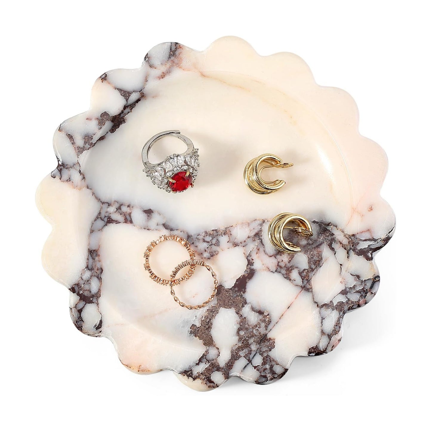 5.51" Scalloped Marble Tray / Calacatta Viola / D=5.51 / Natural