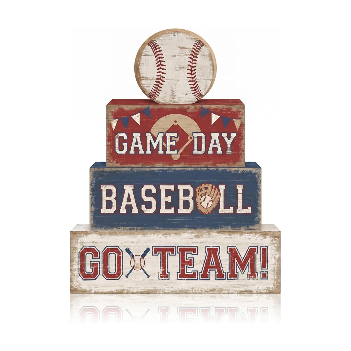 Britimes Tiered Tray Decor Set, 4 Pack, Wooden Table Sign, Baseball Sports