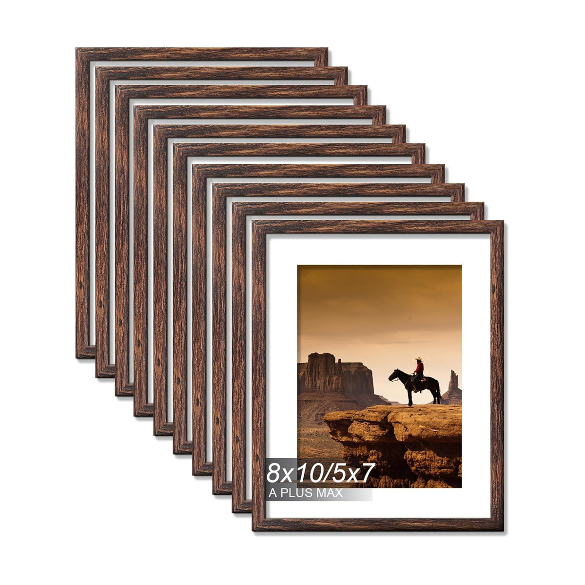 8x10 Picture Frame Set of 10 Brown Light Weight Tabletop and Wall Mount | 8 x 10 Inch Brown Wood-grain Engineered Wood
