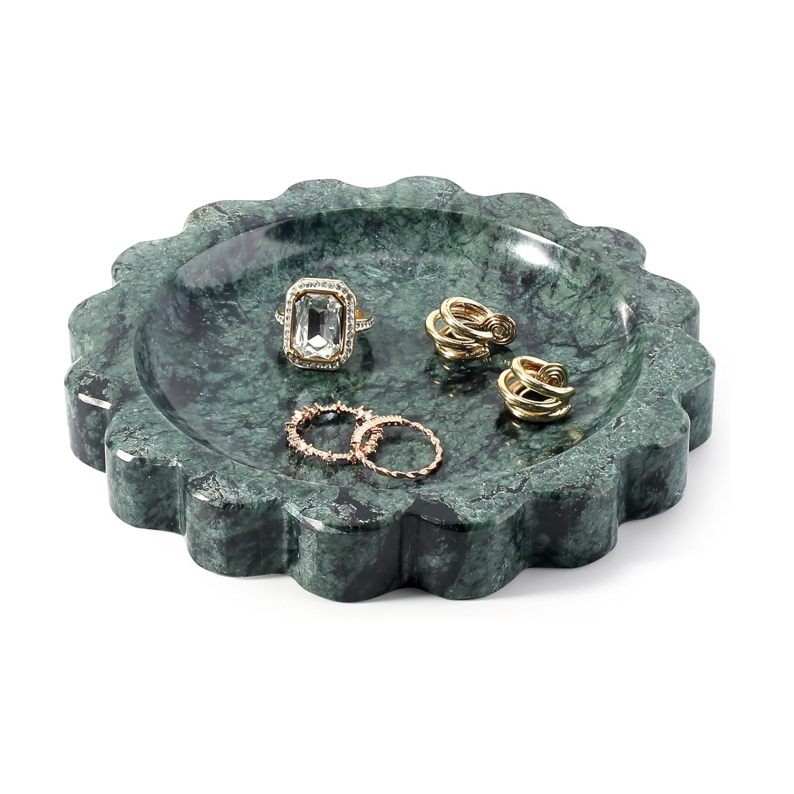 5.51" Scalloped Marble Tray / Sage Green / D=5.51