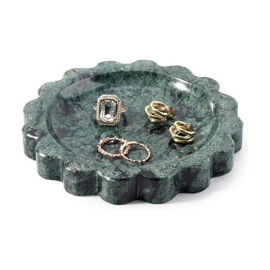 5.51" Scalloped Marble Tray / Sage Green / D=5.51