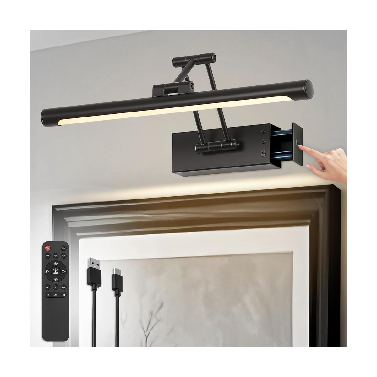 Battery Operated Picture Lights for Wall, Wireless Gallery Light 15.75 Inch | Rechargeable Art Light with Remote and