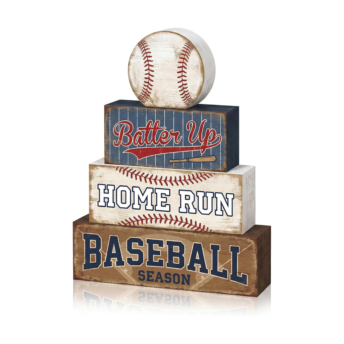 Britimes Baseball Tiered Tray Decor Set, 4 Pack, Wooden Table Sign
