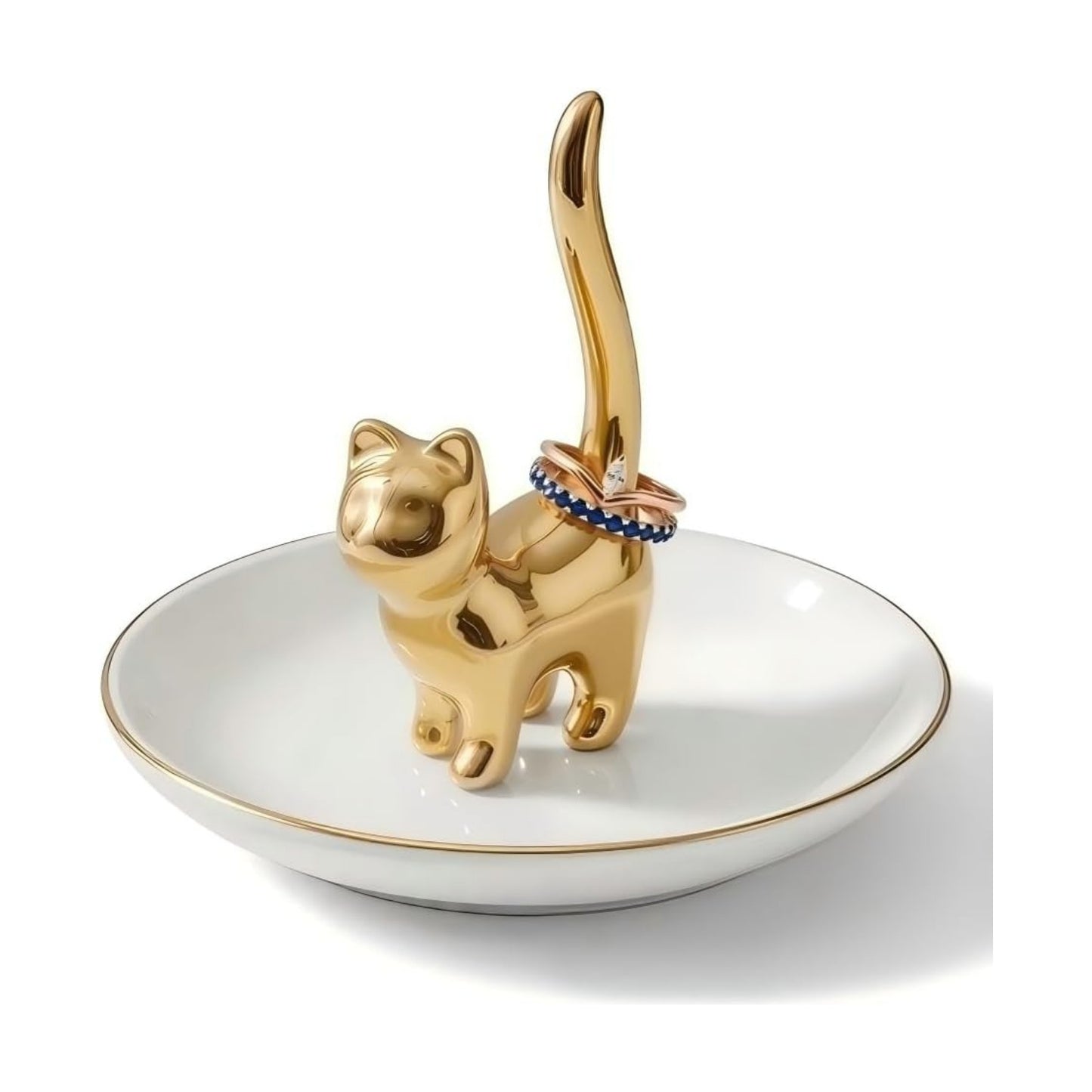 Ceramic Ring Dish Trinket Tray for Jewelry / Yellow Gold