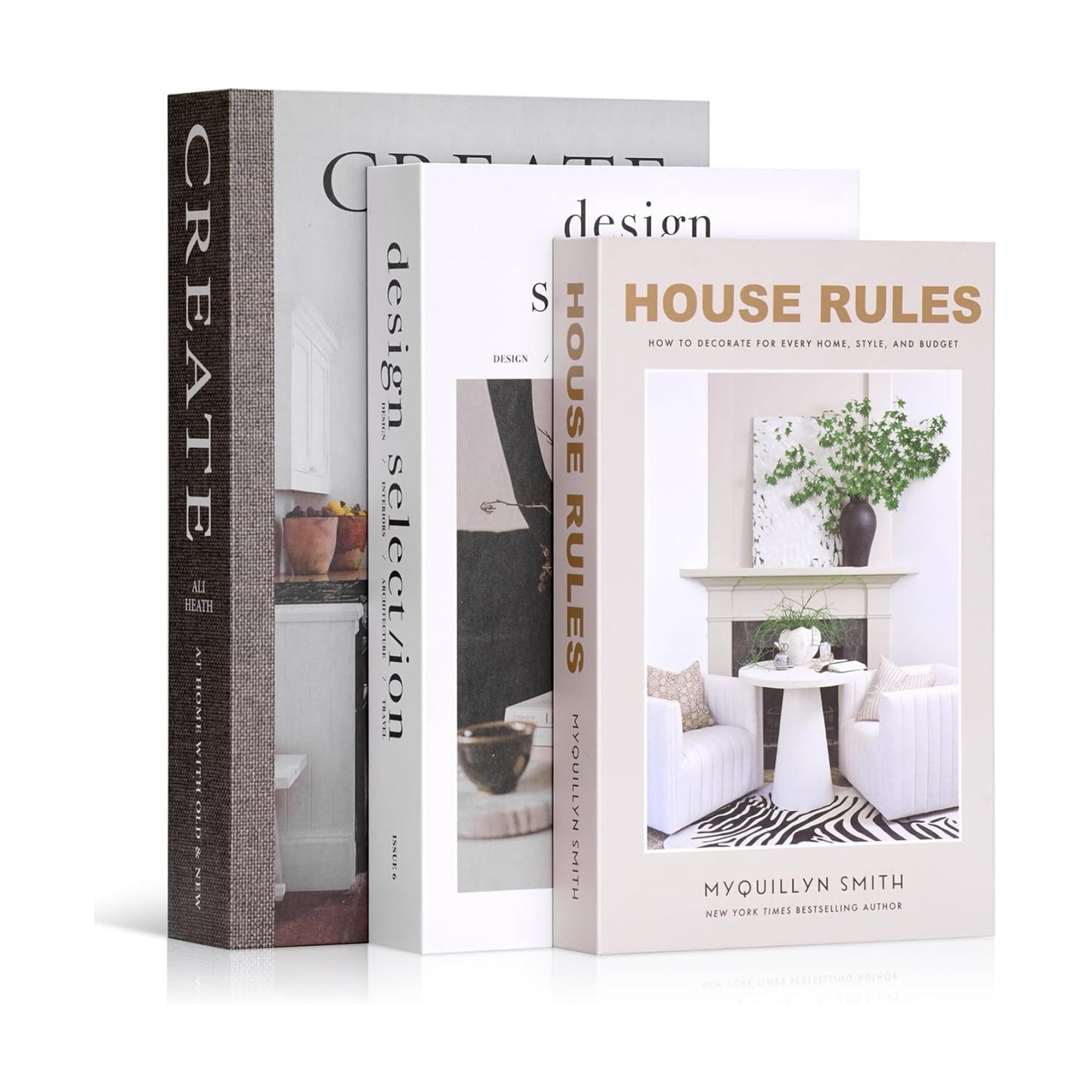 Large Faux Book Boxes / Soft Haven | Cream & Cocoa / Set of 3