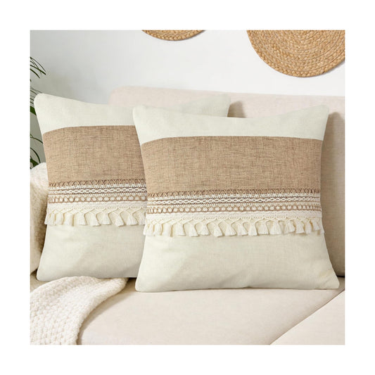 Boho Pillow Covers / Boho Beige Tassles-b / 18 x 18 / Set of 2