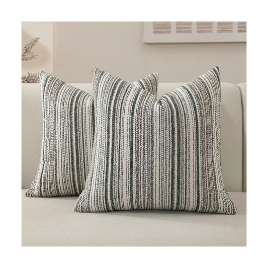 Boho Throw Pillow Covers / Green Strip / 18 x 18 / Set of 2