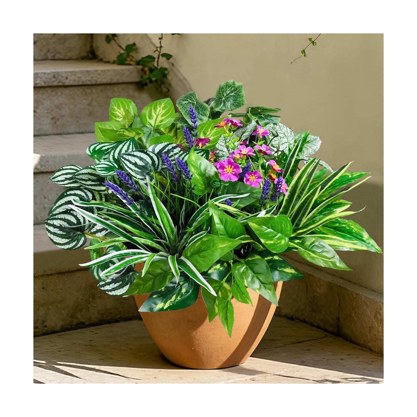 Artificial Plants / Green Plants with Flowers / Set of 12