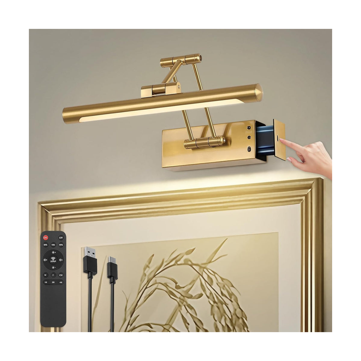 Picture Lights for Wall Battery Operated, Rechargeable Art Light Wireless | Dimmable Gallery Light with Remote and